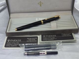 Parker 75 Black Lacquer Fountain Pen 14kt X Vintage France Box / Paper / Convert