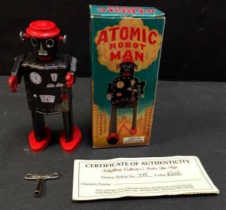 Schylling Atomic Robot Man (1997) Wind Up Toy W/key,  Box And Papers,  Nr