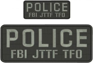 Police Fbi Jttf Tfo Embroidery Patches 4x10 And 2x5 Hook Grey Letters