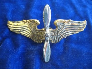 Ww 2 Sterling Silver Air Corps Cadet Cap Badge - 3 Inch Winged Propeller