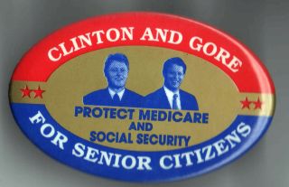 1992 Pin Clinton Gore Jugate Pinback Protect Medicare And Social Security