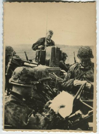 German Wwii Archive Photo: Group Of Soldiers In Helmets & Field Uniform