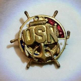 WW2 WWII Pin Insignia US Navy USN Enamel Badge Red,  White,  Blue 1/2 