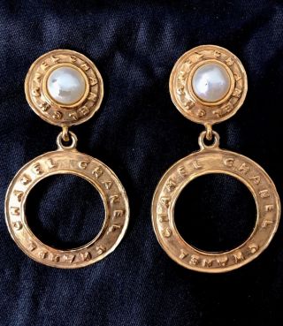 Chanel Vintage Clip Earrings With Gold Plated Pearl Drop