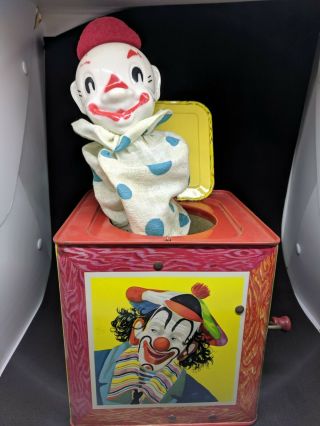 Vintage 1953 Jack In The Box With Clown Tin Toy Box Mattel