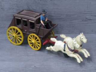 Unbranded Painted Cast Iron Two Horse Stagecoach