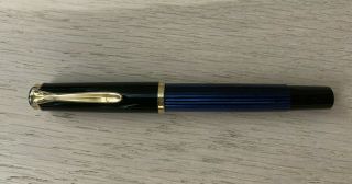 Pelikan Blue Stripe Fountain 14k F Pen With Gold Trim Piston Filler