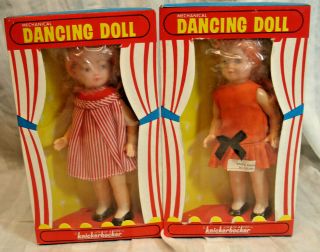 2 Vintage Knickerbocker Mechanical Dancing Dolls - Nos - Great Wind Up Toys