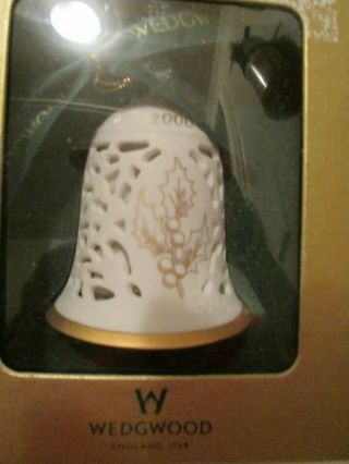 Wedgwood Christmas Ornament 2000 Porcelain Pierced Bell Gold Trim Box