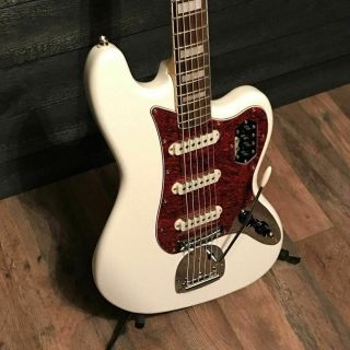 Fender Squier Vintage Modified Bass VI 6 String White Electric Bass Guitar 2