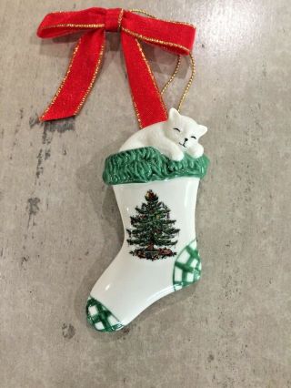 Spode Christmas Tree Stocking With Cat Ornament