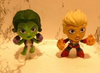 Captain Marvel & She - Hulk Vinyl Bobble Head Figure Funko Mystery? Minis No Box