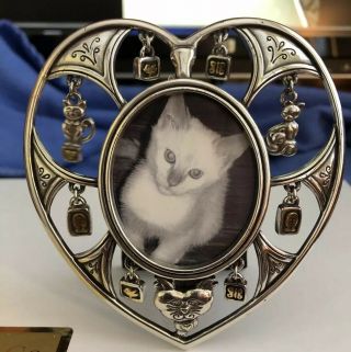 Brighton Cat Picture Photo Frame Mini Silver Heart Charms