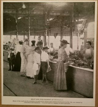 1899 Meat & Fish Market Shops In Honolulu,  Hawaii Rare Photo Print