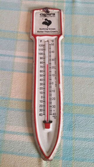Vtg Crows Hybrid Corn Co.  Outdoor Metal Advertising Thermometer