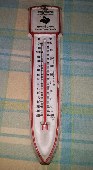 Vtg Crows Hybrid Corn Co.  Outdoor Metal Advertising Thermometer 2