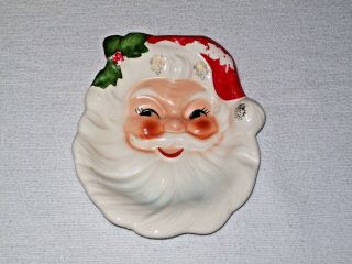 Vintage Glass Santa Claus Face Christmas Candy Dish,  Trinket Tray (3)
