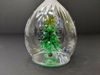 Vintage Clear Hand Blown Glass Christmas Ornament With Colorful Tree Encased