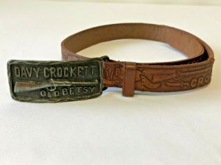 Vintage Davy Crockett Old Betsy Belt Buckle And Leather Belt 1950 