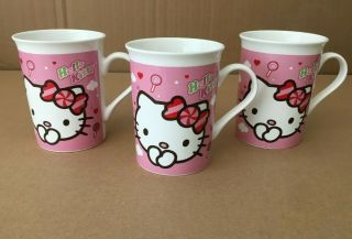 Set Of 3 Hello Kitty Pink Ceramic Coffee Cup Mugs 1976 2012 Frankford Candy
