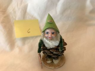 (6) 1 Vintage Pinecone Gnome,  Pixie,  Elf Ornament - Japan