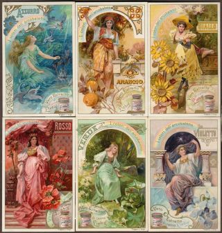 Liebig S - 662 " Colors Of The Rainbow " Full Set 6 Vintage Trade Cards 1901 Italian