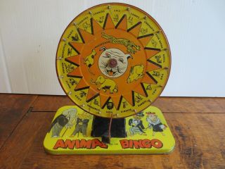Baldwin Mfg Tin Litho Animal Bingo Game Spinning Wheel Vintage Toy
