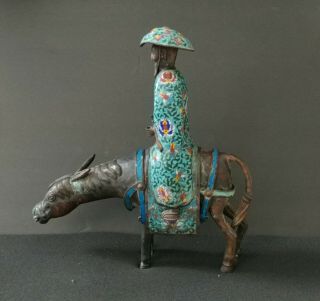 Vintage Large Asian Copper Cloisonne Man On A Mule/donkey Statue Sculpture