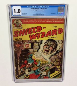 Shield - Wizard Comics 10 Cgc 1.  0 (hitler Appearance Nazi Cover,  Wwii) 1943 Mlj