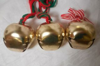 3 Large Christmas Ornaments Sleigh Jingle Bells Gold 2 1/2 " Craft