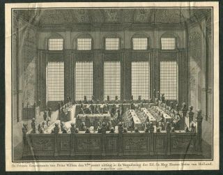1754 Antique Print Meeting Of The States Of Holland By Jan Caspar Philips
