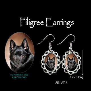 Schipperke Dog - Silver Filigree Earrings Jewelry