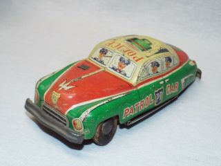 Antique / Vintage Tin Litho Patrol Police Patrol Car Made in Japan PD753 3
