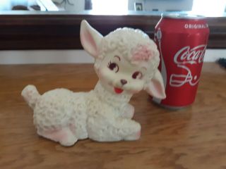 Vintage Sun Rubber Pink &white Baby Lamb 1950s Squeak Toy So Cute
