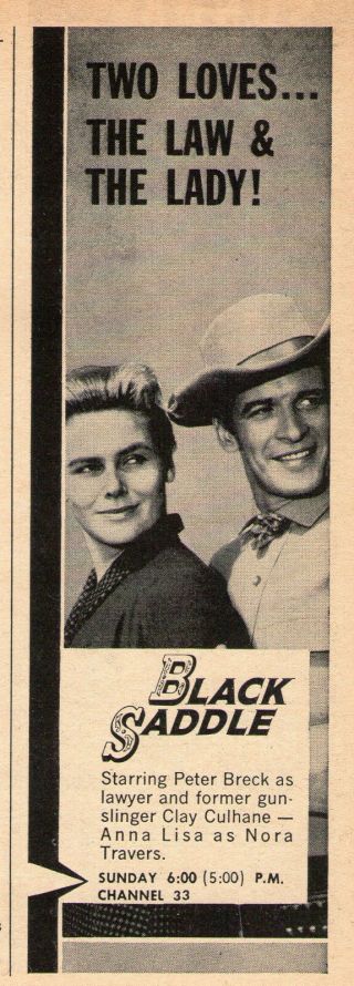 1960 Tv Ad Peter Breck & Anna Lisa In Black Saddle Tv Western