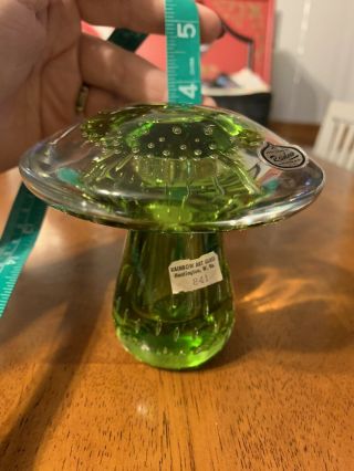 Vintage Rainbow Glass Mushroom Paperweight Hand Blown Art Glass Green Clear USA 3