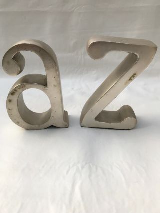 A Z Bookends Heavy Metal With Patina Industrial Made In India 6 " Tall