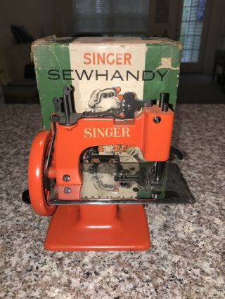 Vintage Red Model 20 Toy Singer Sewhandy Sewing Machine W/box