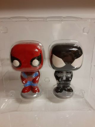 Funko Marvel Spiderman & Black Suit Spiderman Ceramic Salt & Pepper Shaker Set.