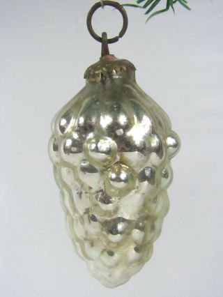 Vintage 3 " Silver Kugel Cluster Grapes Mercury Glass Christmas Ornament