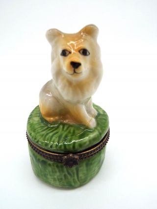 Porcelain Hinged Dog Trinket Ring Jewelry Box Hand Painted Collie Lassie Dog 3 "