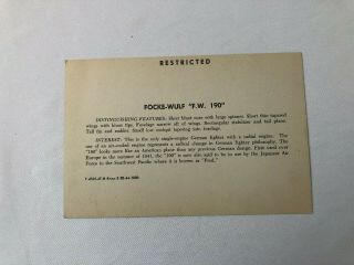 WWII WW2 AAF Photo ID Card,  R22,  Training,  Focke Wulf FW 190,  Army Air,  War 2