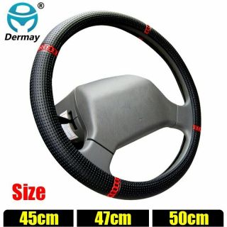 Dermay® Car Steering Wheel Cover Size 45cm 47cm 50cm Leather Black With Red Ring