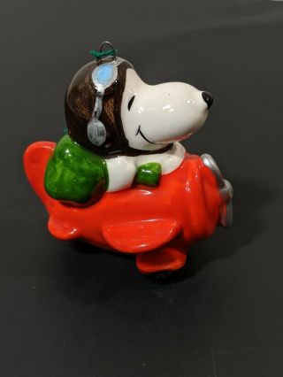 Vintage Snoopy Airplane Flying Ace Red Baron Ceramic Christmas Ornament Peanuts
