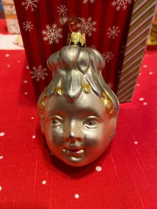 Vintage West Germany Blown Glass Baby Head Christmas Ornament Unusual