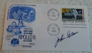 John Glenn Signed 1969 Moon Landing First Day Issue Postal Cover,  W/extra Stamps