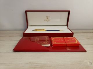 Cartier Panthere De Cartier Gold And Blue Lacquer F 18k Nib Fountain Pen,  Nos