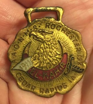 1911 Shriners Cedar Rapids Iowa Rochester York Enamel Bronze Medal Watch Fob