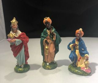 Vintage Chalkware Nativity Figure 3 Wise Men 5” Tall Made In Italy Hand Painted