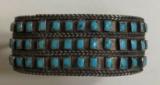 Vintage Navajo Indian Silver & Turquoise Heavy Cuff Bracelet 42 Set Stones